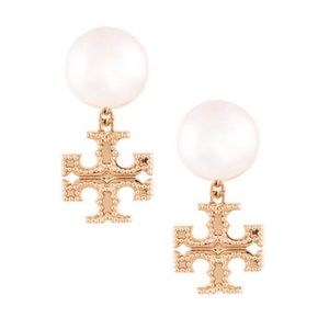 TORY BURCH • Gold Milgrain Pearl Earrings
